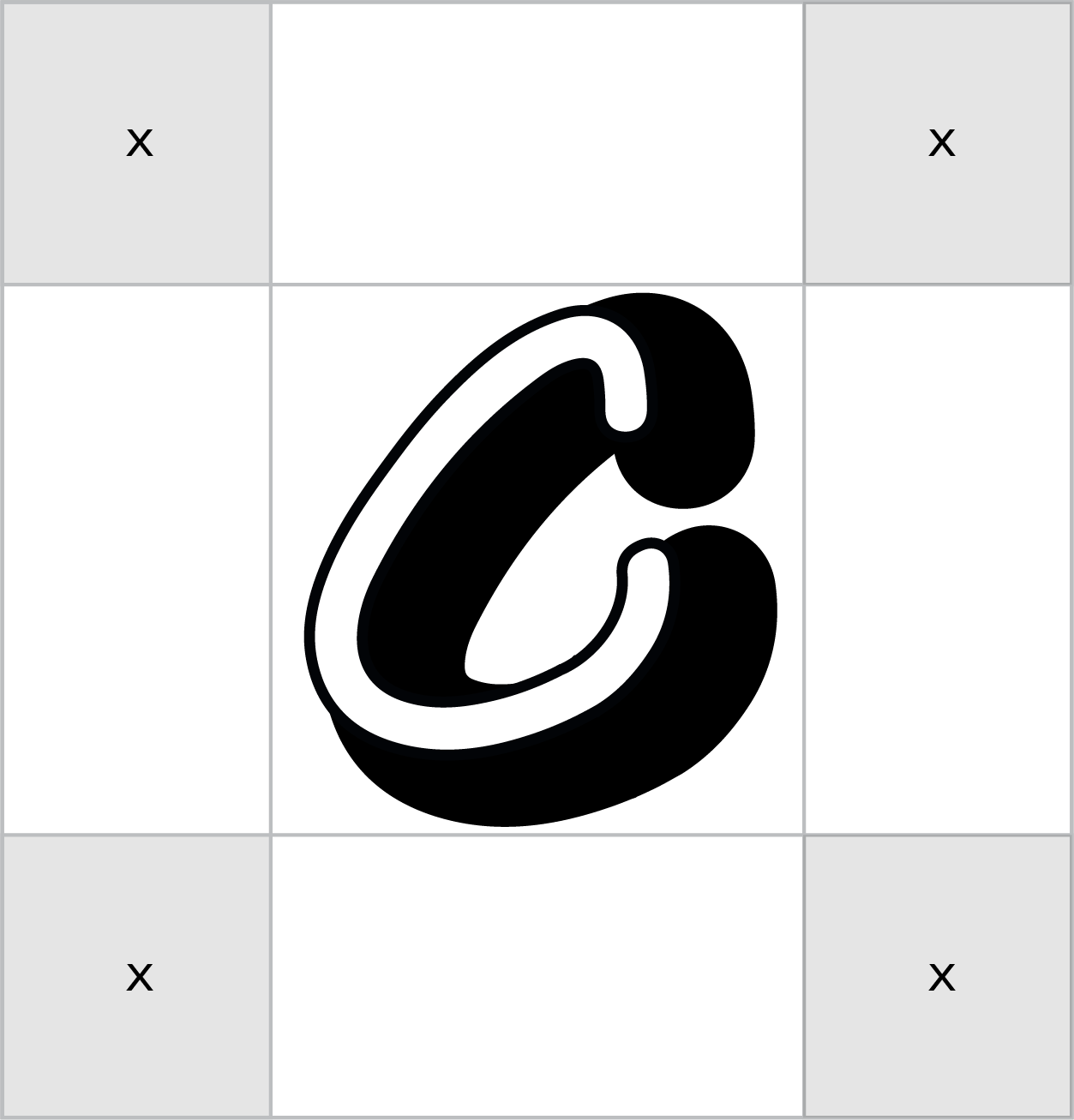 Candle C monogram shown with clear-space guides