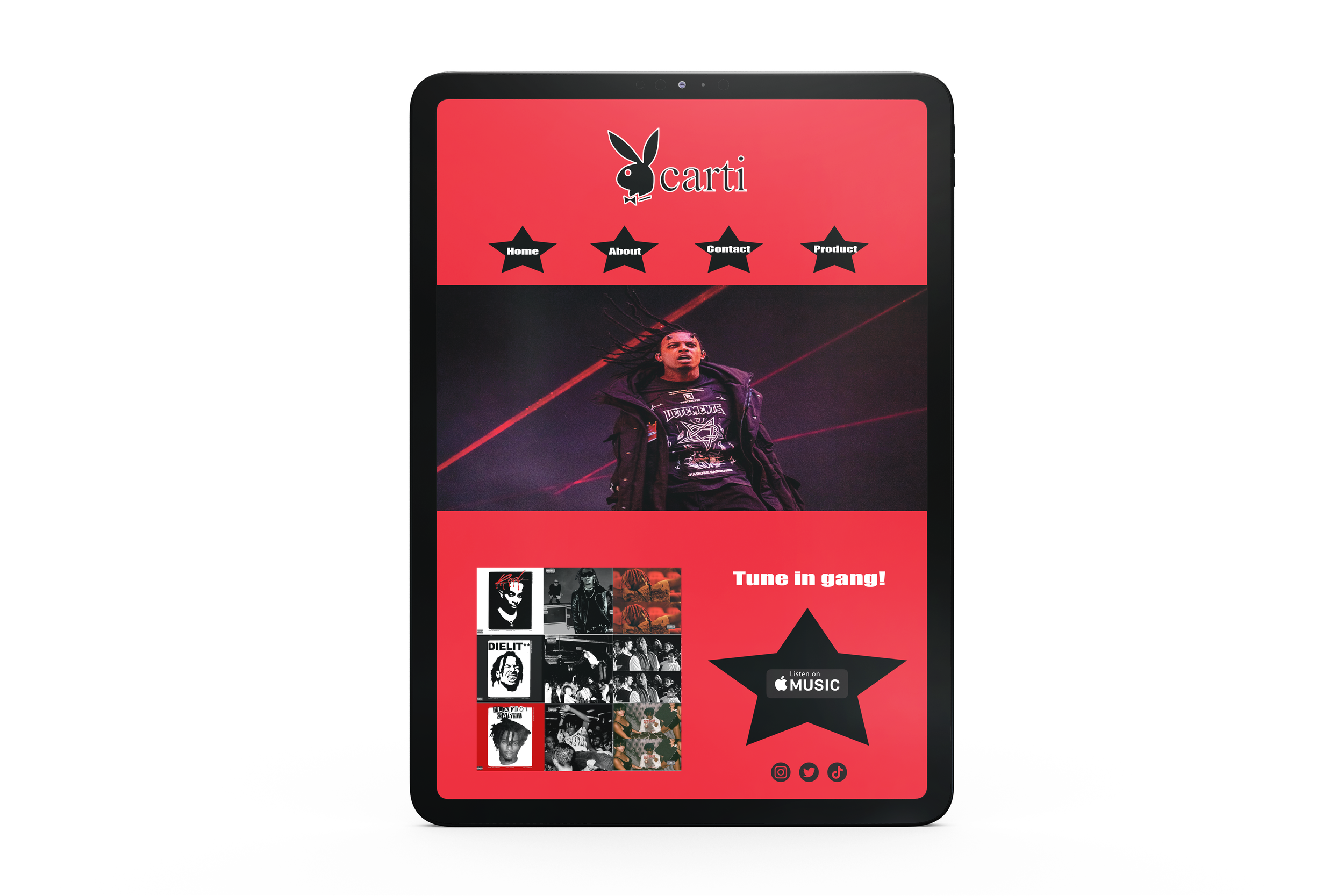 Student-designed tablet website for a Playboi Carti fan page (2023)