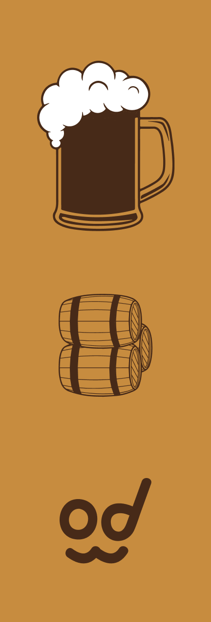Root beer flavor panel with frothy mug and barrel icons on brown