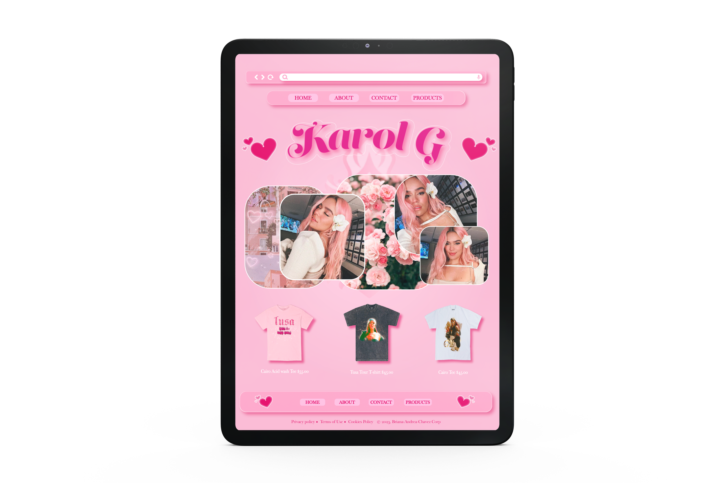 Student-designed tablet website for a Karol G fan page (2023)