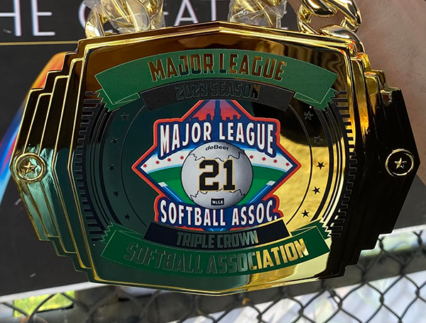 Gold championship belt featuring the Major League Softball Association patch and "Triple Crown"