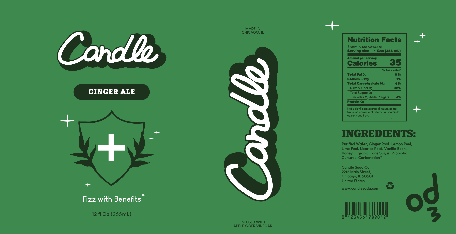 Flat can label design for Candle Ginger Ale soda with nutrition facts