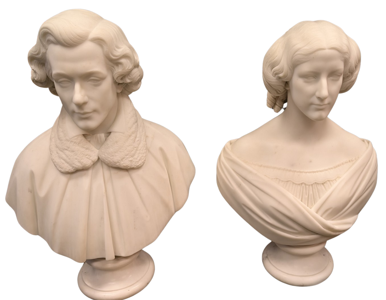 Marble busts of Joseph and Eliza Howland