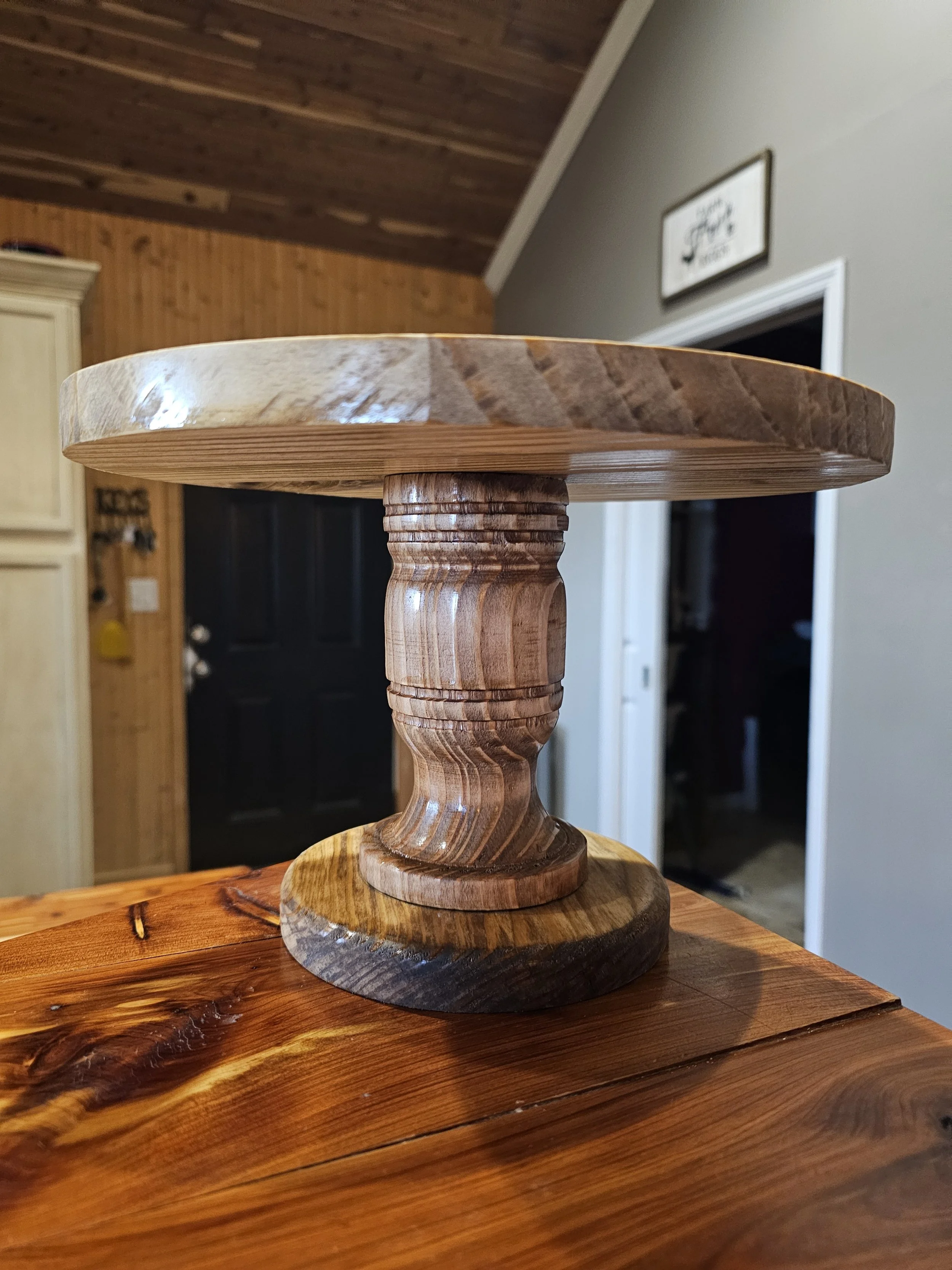 Hand‑Turned Pine Cake Stand