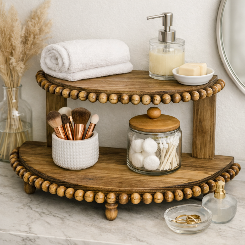 Double Half‑Moon Wooden Riser – Handcrafted Modern Farmhouse Display Stand