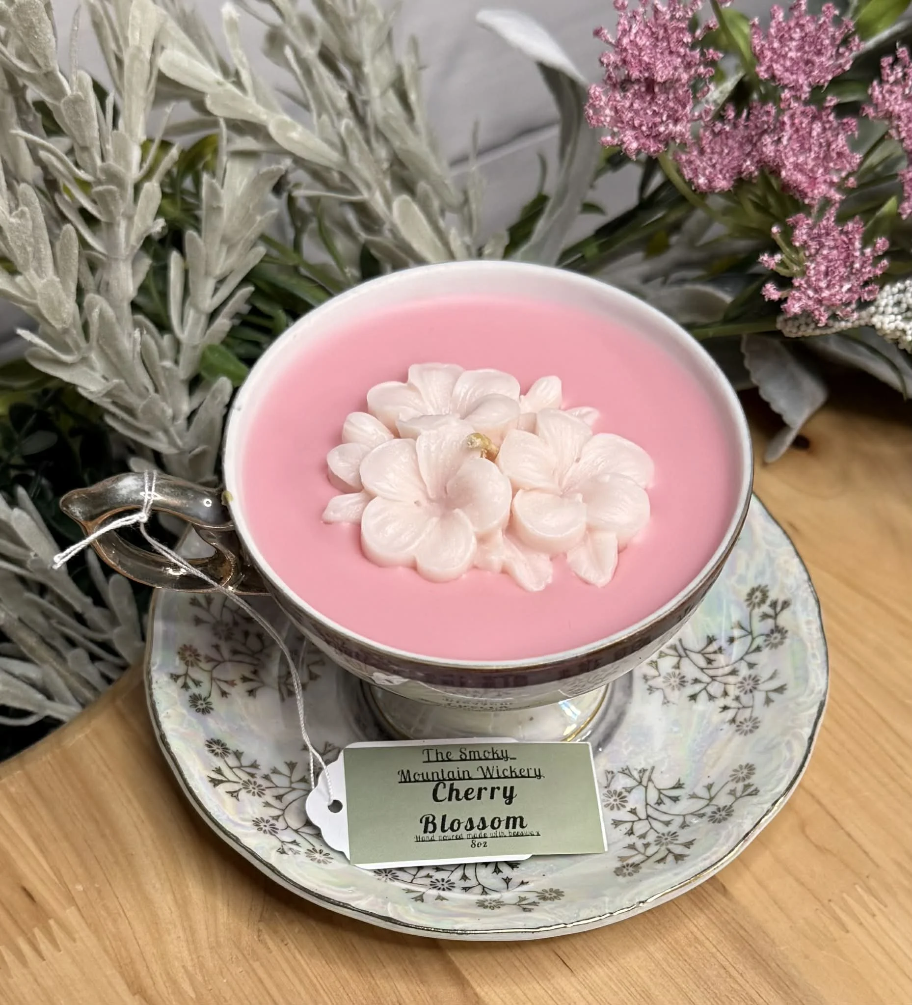 Renaissance Themed Cherry Blossom Teacup Candle