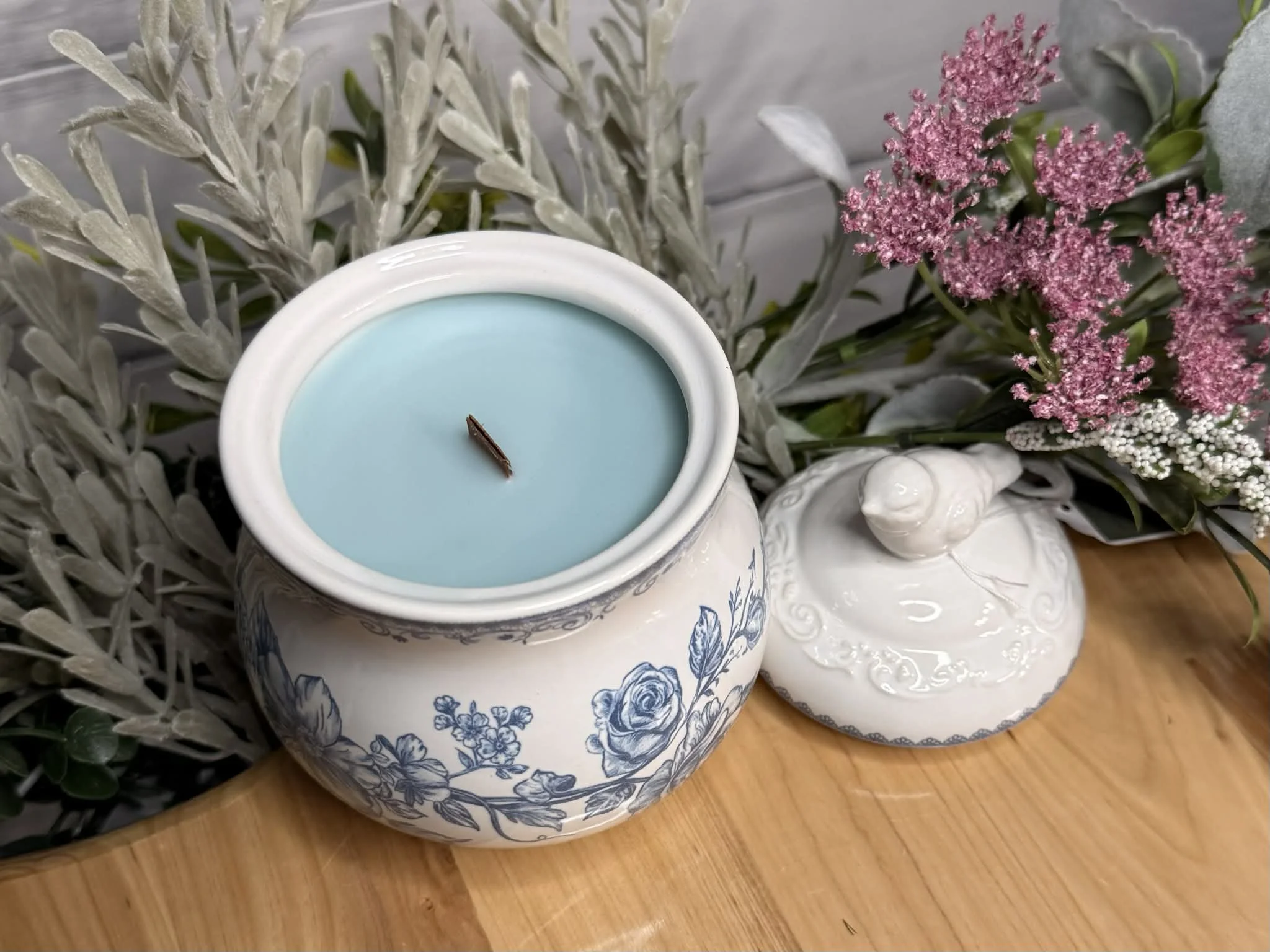 White Birch Bird Jar Candle - Blue