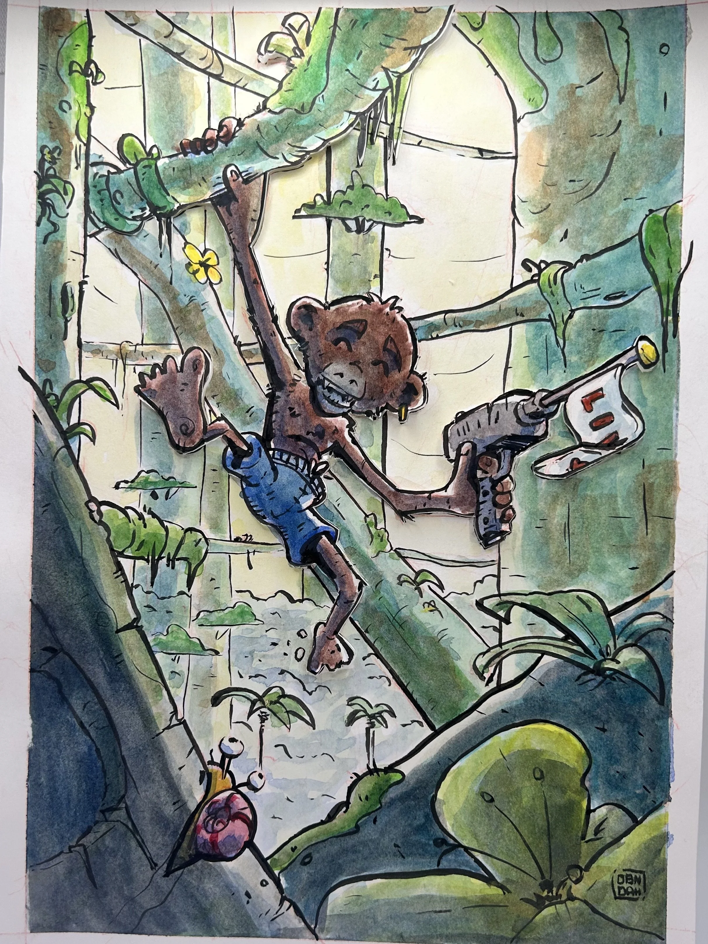 Monkey with Love — Original Ink and Watercolor