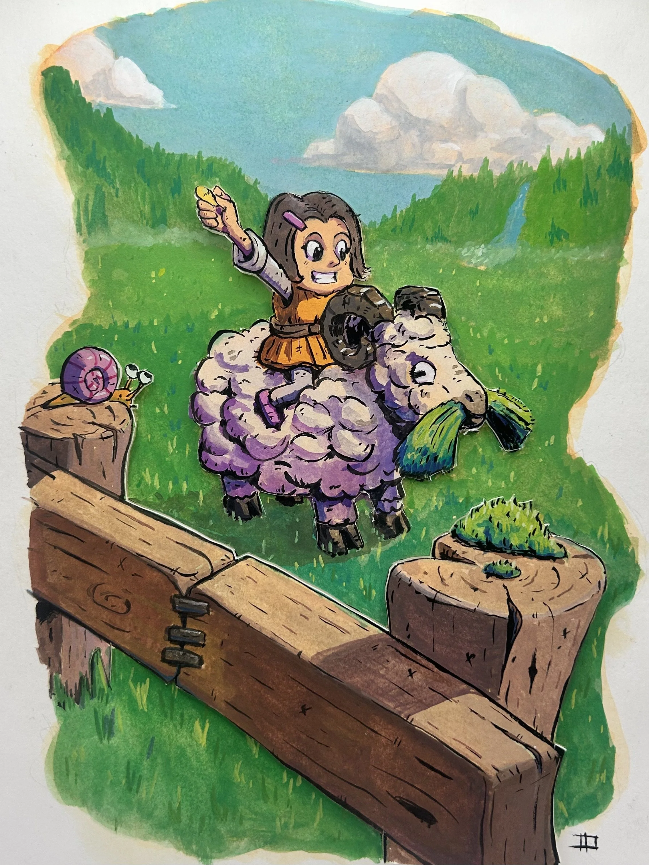 The Sheep Ride — Original Gouache