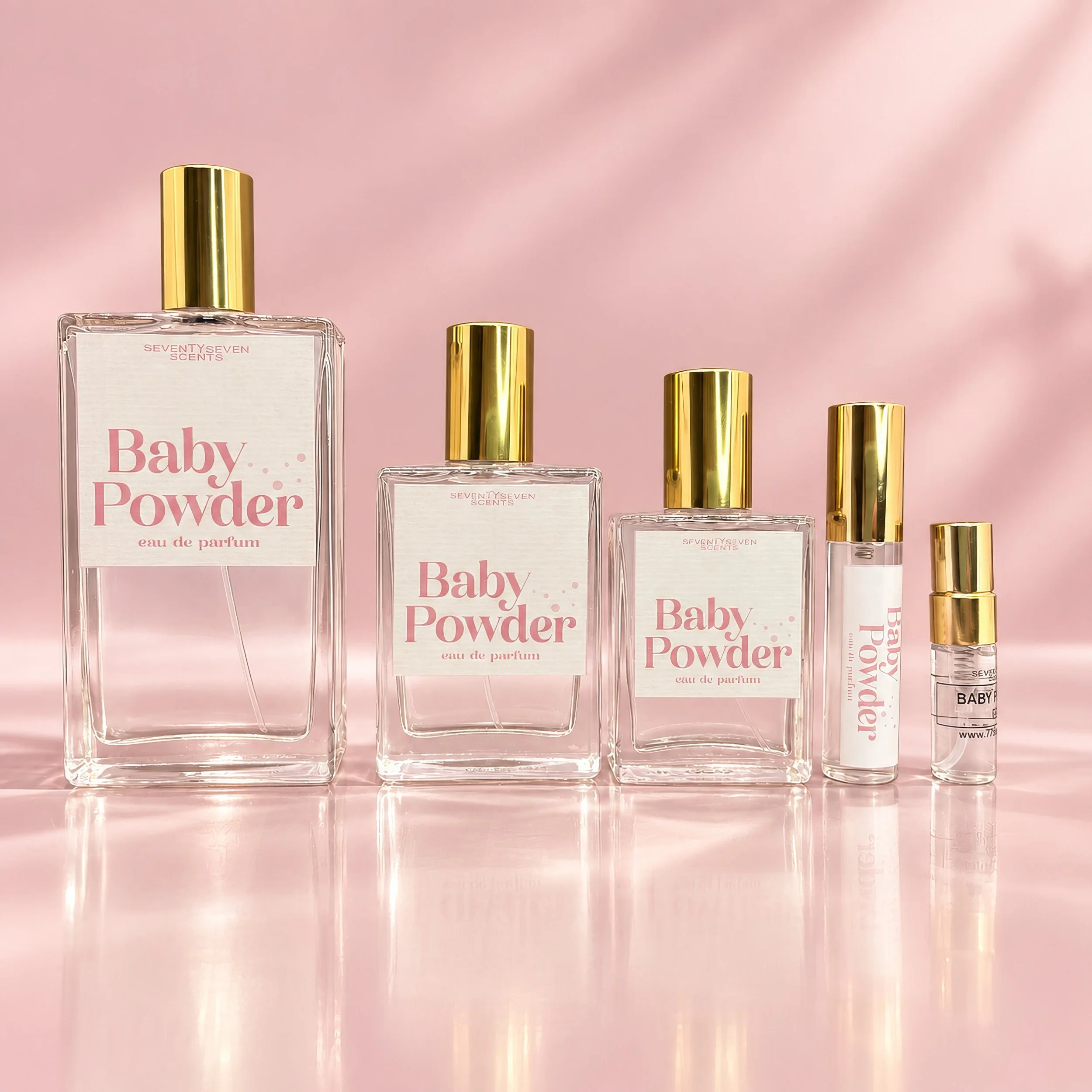 Baby powder scent, warm vanilla and musk base, comforting powdery EDP