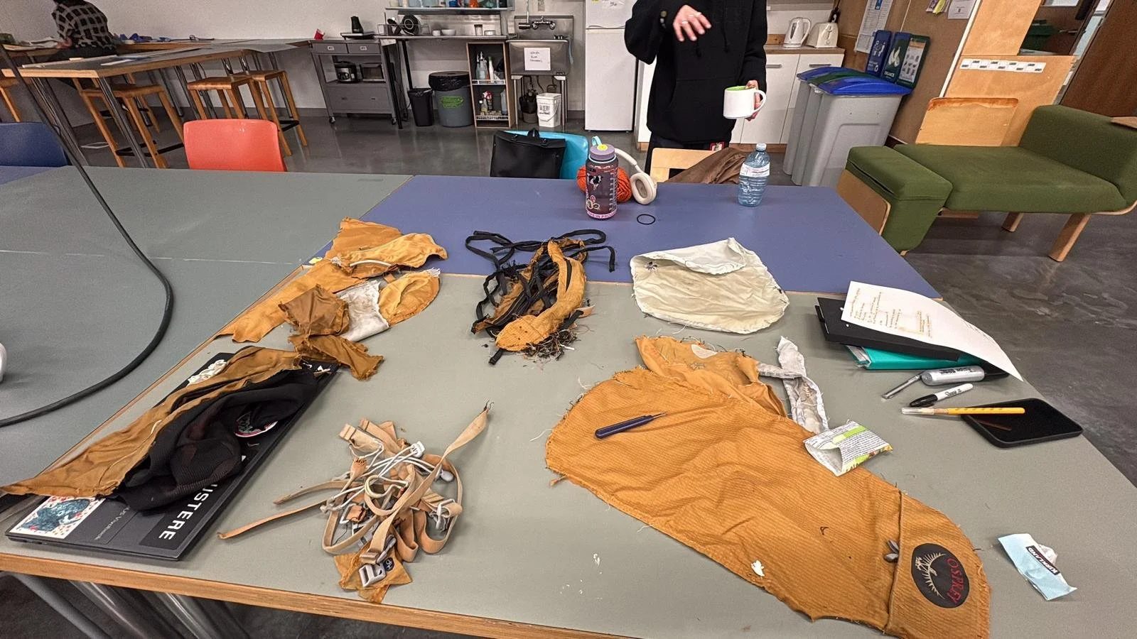 Deconstructing 45L osprey pack for fabric