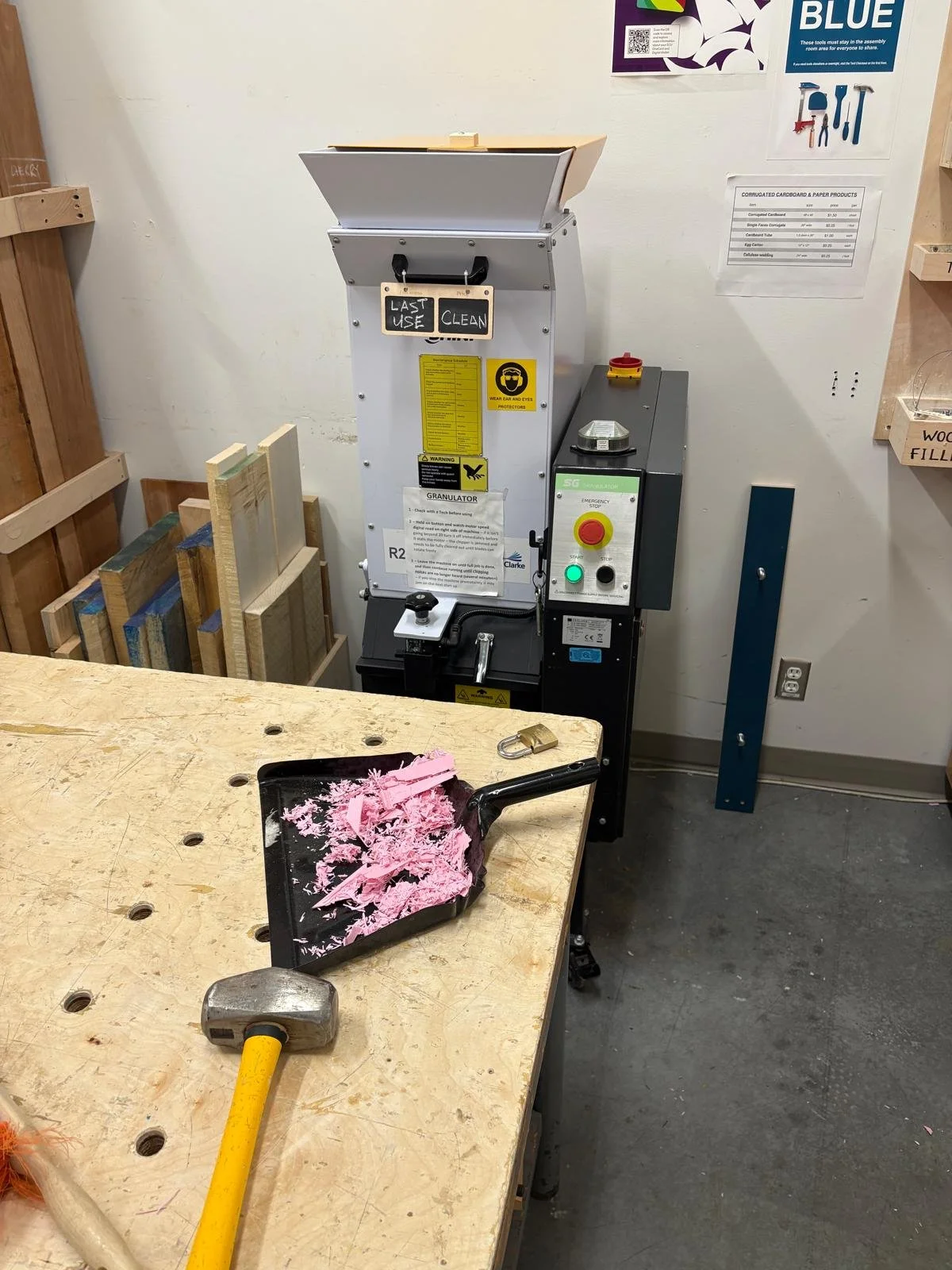 Using grinder to turn plastic into smaller pieces