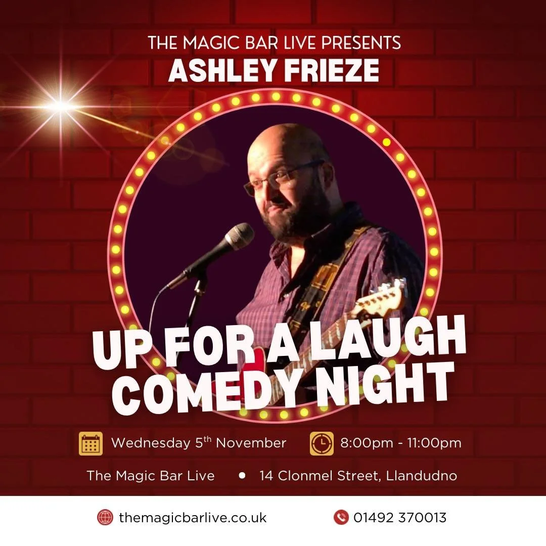 ⭐️ Up for a Laugh Comedy night - Wednesday ⭐️

Prepare to be enthralled by the comedic brilliance of Ashley Frieze, a true master of his craft, Jongleurs. Ashley Frieze has been performing on the UK comedy circuit since 2003. He's a warm, quick-witte
