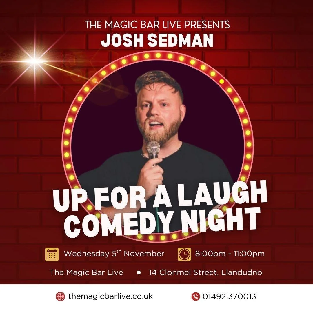 ⭐️ Next Wednesday - Up for a Laugh Comedy night Vol 7 ⭐️

Join us Wednesday night for volume 7 of our Comedy nights!

Josh Sedman is quickly becoming a &ldquo;safe pair of hands&rdquo; (Hilarity Bites) across the UK
circuit because of his &ldquo;warm