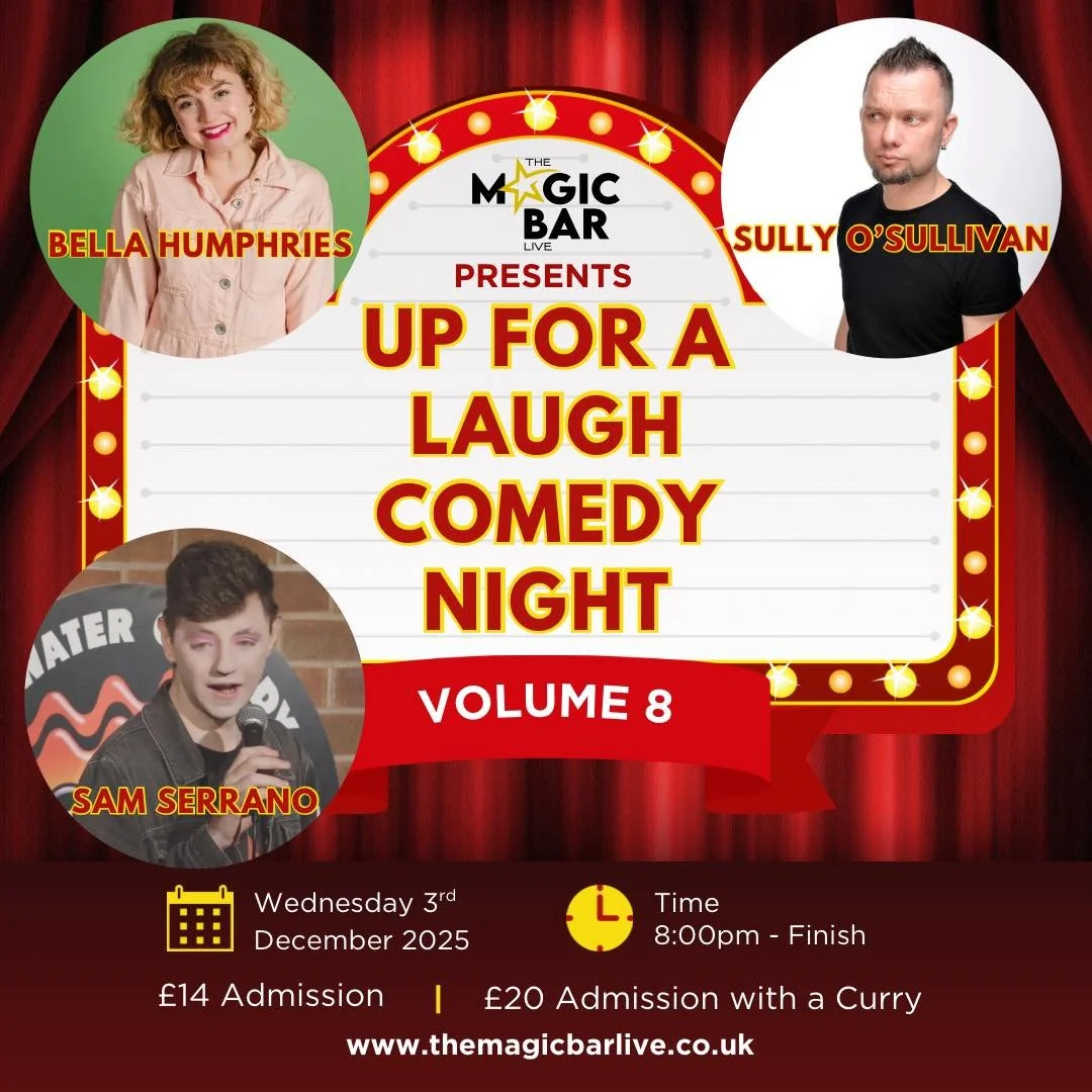⭐️ Next Wednesday - Up for a Laugh Comedy night ⭐️

Don&rsquo;t miss our last Comedy night of the year. Perfect for a staff or family Christmas party!

Tickets just &pound;14pp!
Book now: https://buytickets.at/themagicbarliveltd/1855802