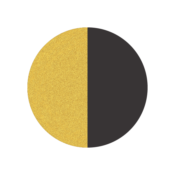 A pie chart divided equally into gold and black sections.