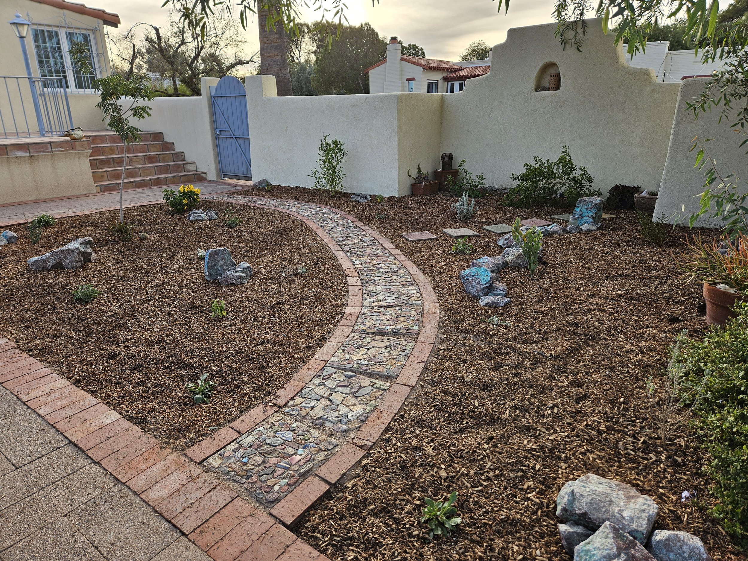 upcycle colorful mosaic paver pathway