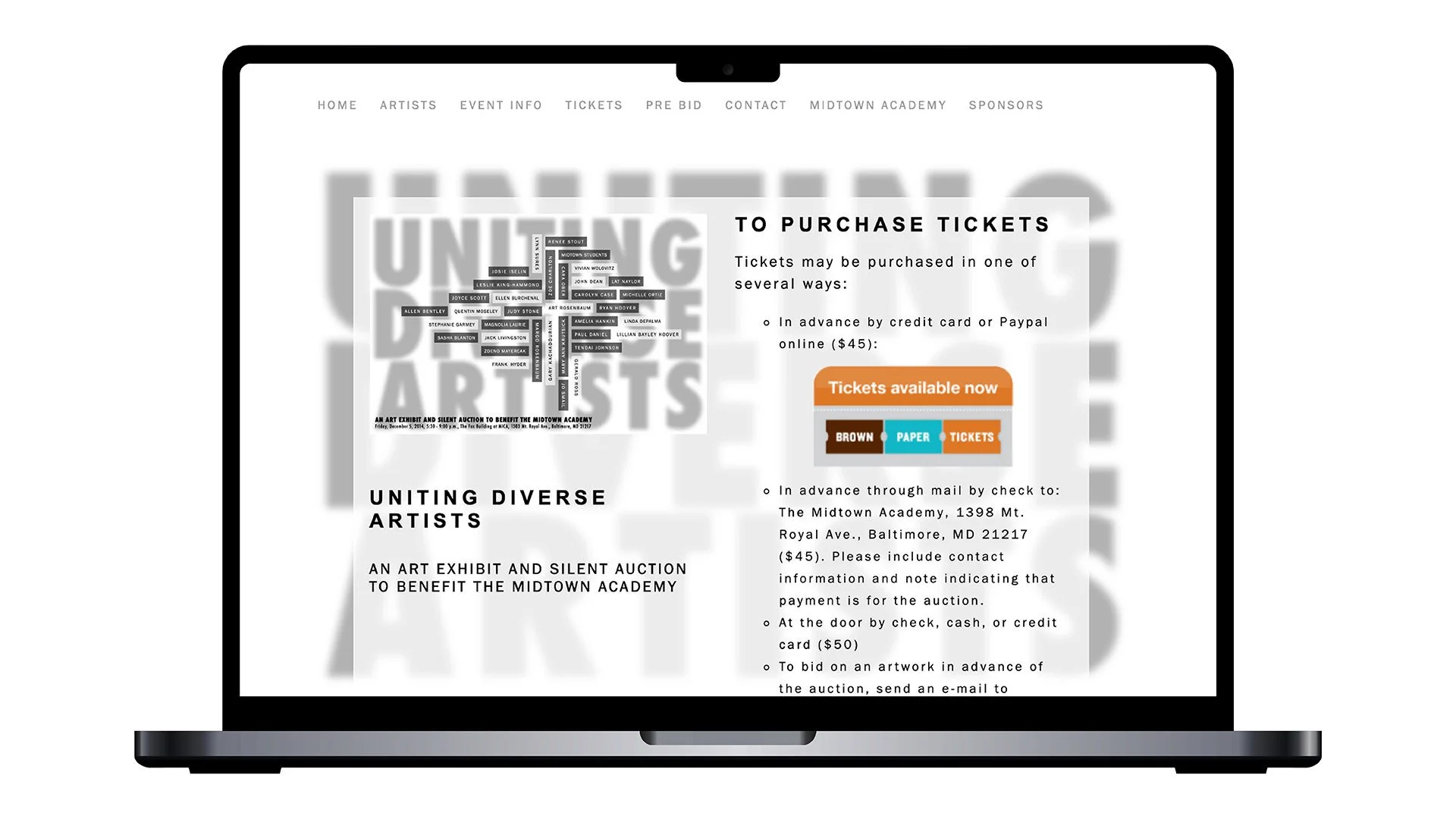 2014 Uniting Diverse Artists Laptop 5 Tickets