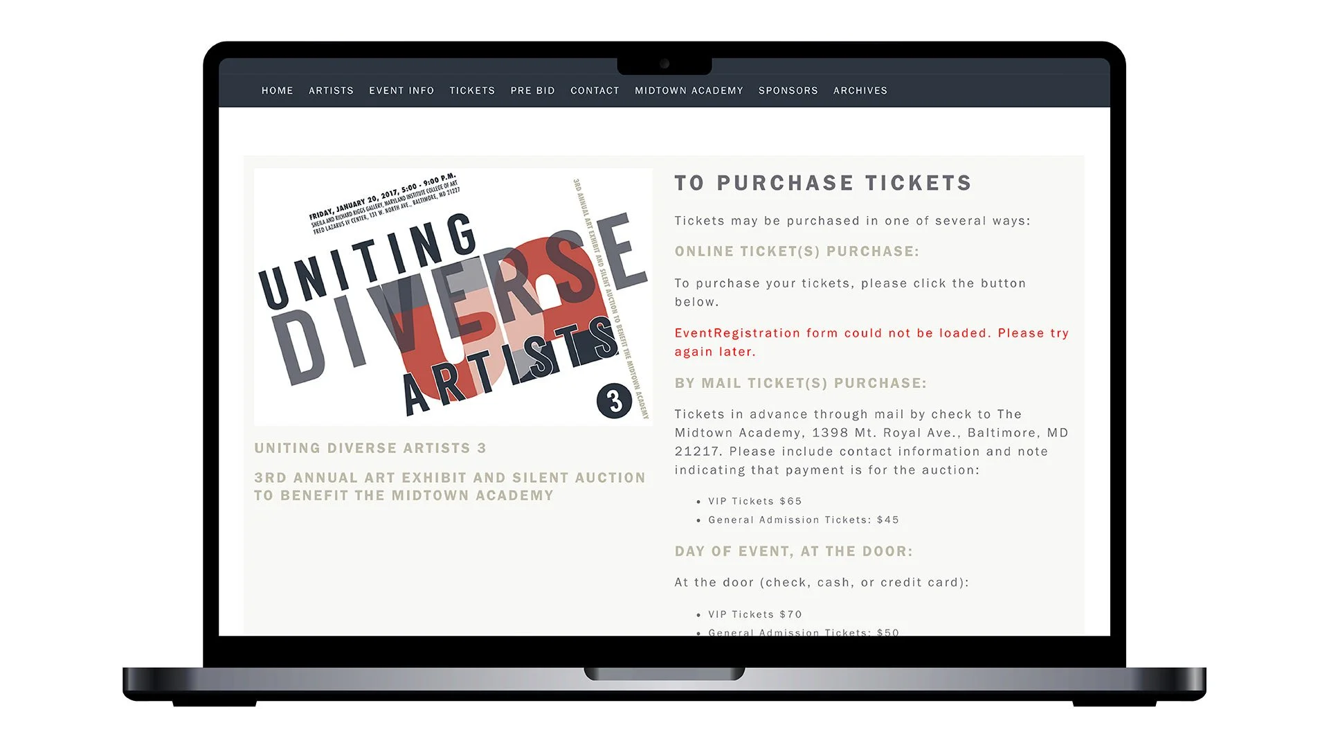 2017 Uniting Diverse Artists Laptop 5 Tickets