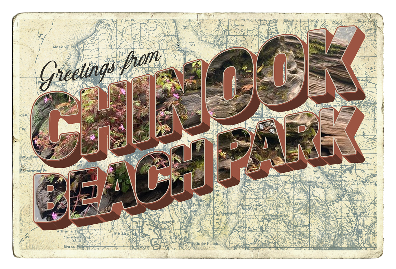 Chinook Beach Park postcard for Poetry Postcard Activations events