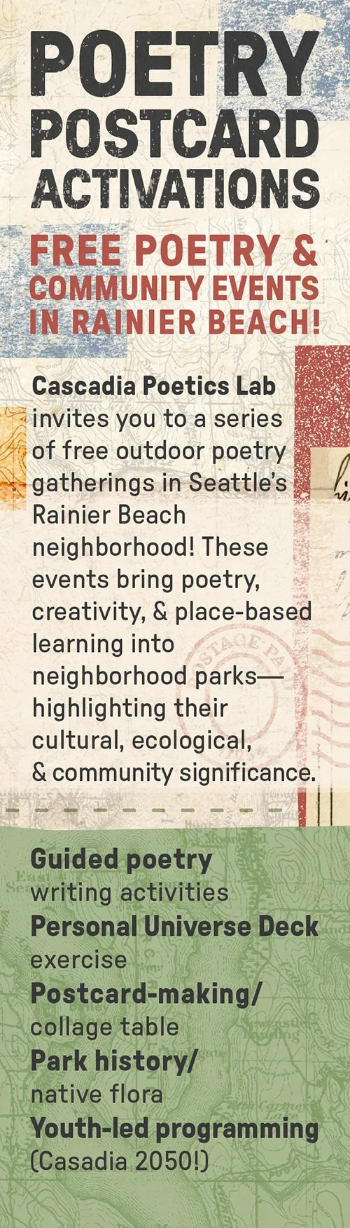 Bookmark front for Poetry Postcard Activations events