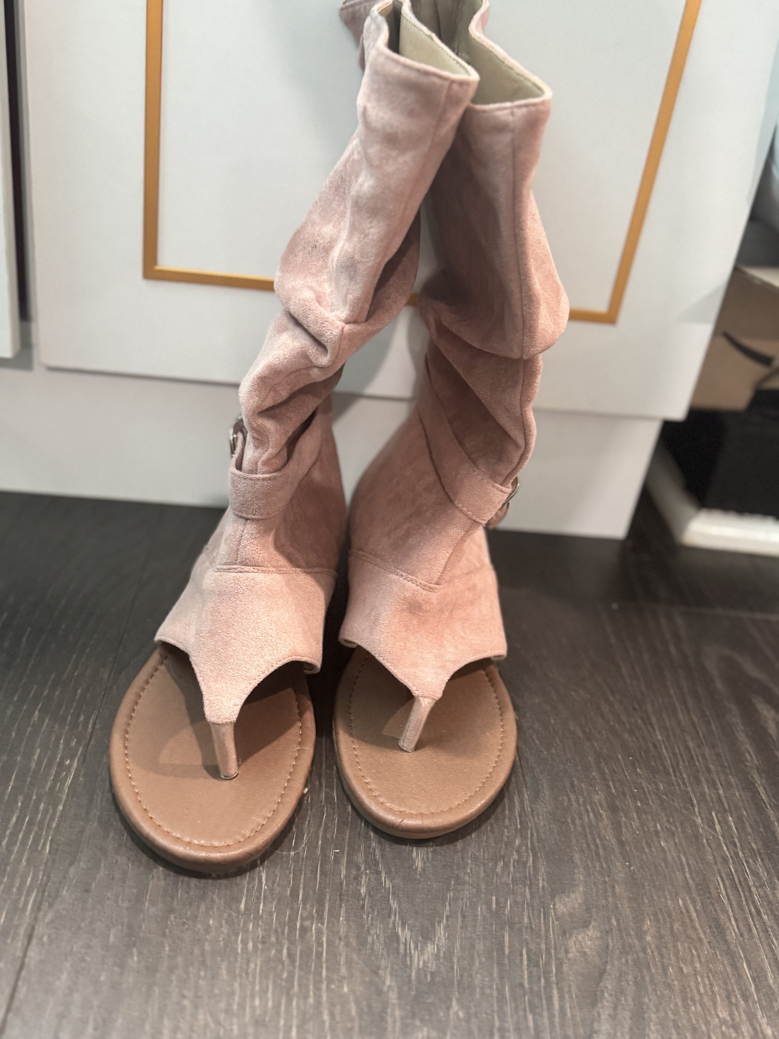 Pink suede cowboy boots sandal