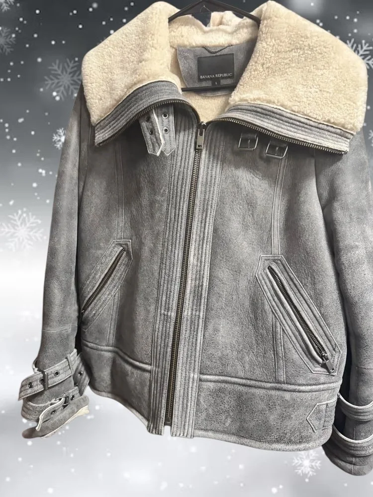 Banana Republic Grey Shearling Coat