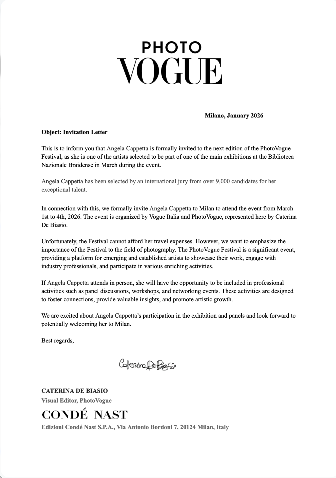 Photo Vogue Save the Date, Press Release and Invitation Letter