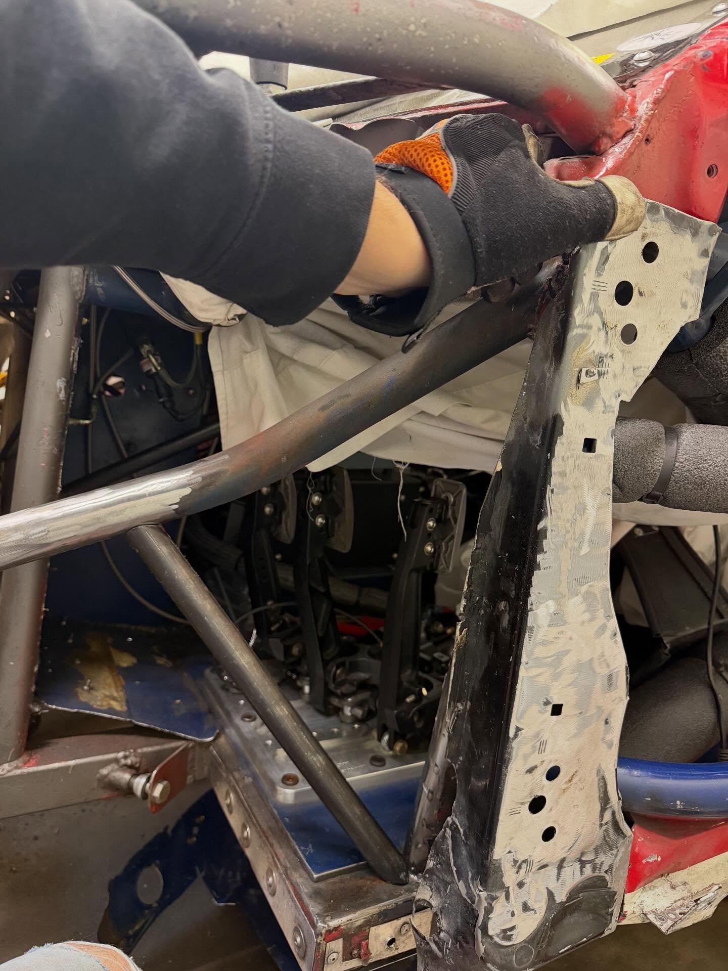 Some frame repair updates from the shop. I was able to carefully cut away all of the suspension mounts on the left front and open up the frame to box it back in with new metal. I am also using a factory unibody skin to replace some of the factory met