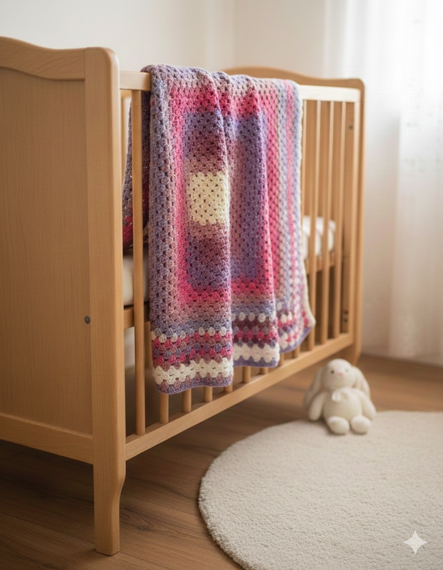 Pink & Purple Crochet Baby Blanket, Granny squares Design