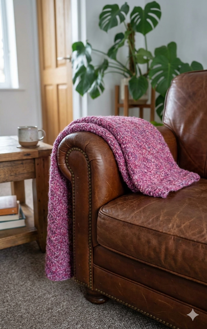 Luxurious Chunky handmade Pink crochet blanket.