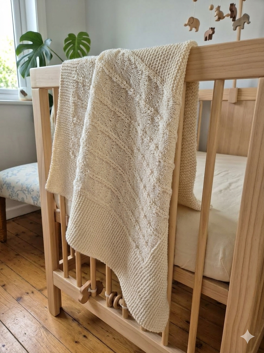 Hand Knitted gender neutral baby blanket - sustainable and eco-friendly