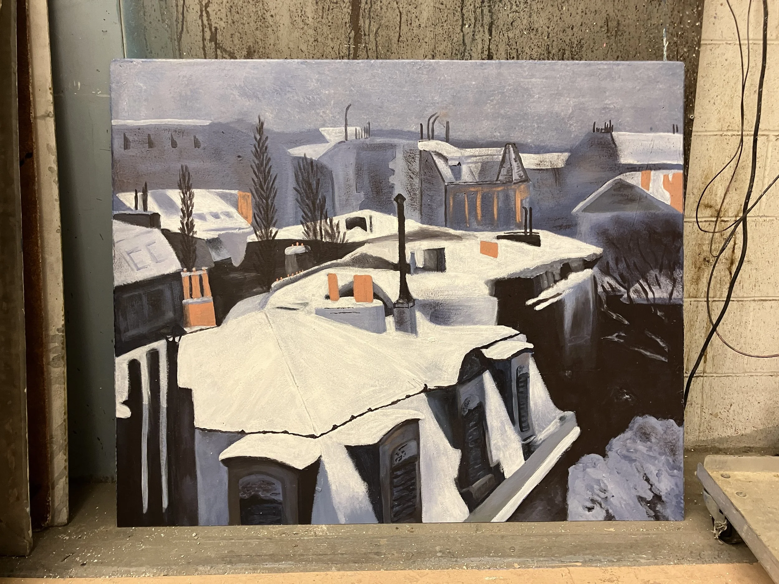 Impressionist study of Gustave Caillebotte's "Rooftops under Snow."