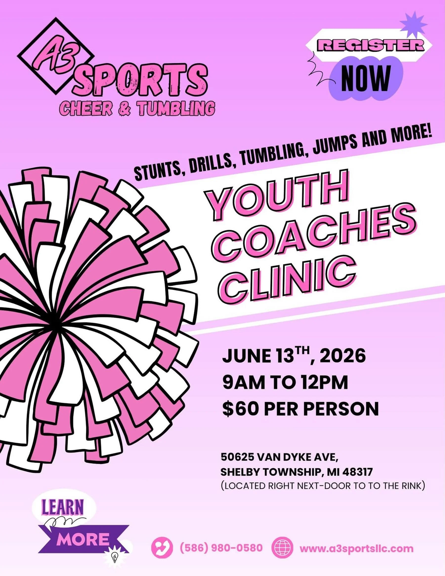 Ready to lead, inspire, and make an impact? 📣 Join our Youth Cheer Coaches Clinic and build the skills and confidence to become a strong, positive coach. Whether you&rsquo;re new to coaching or looking to grow your skills, this clinic is for you! Re