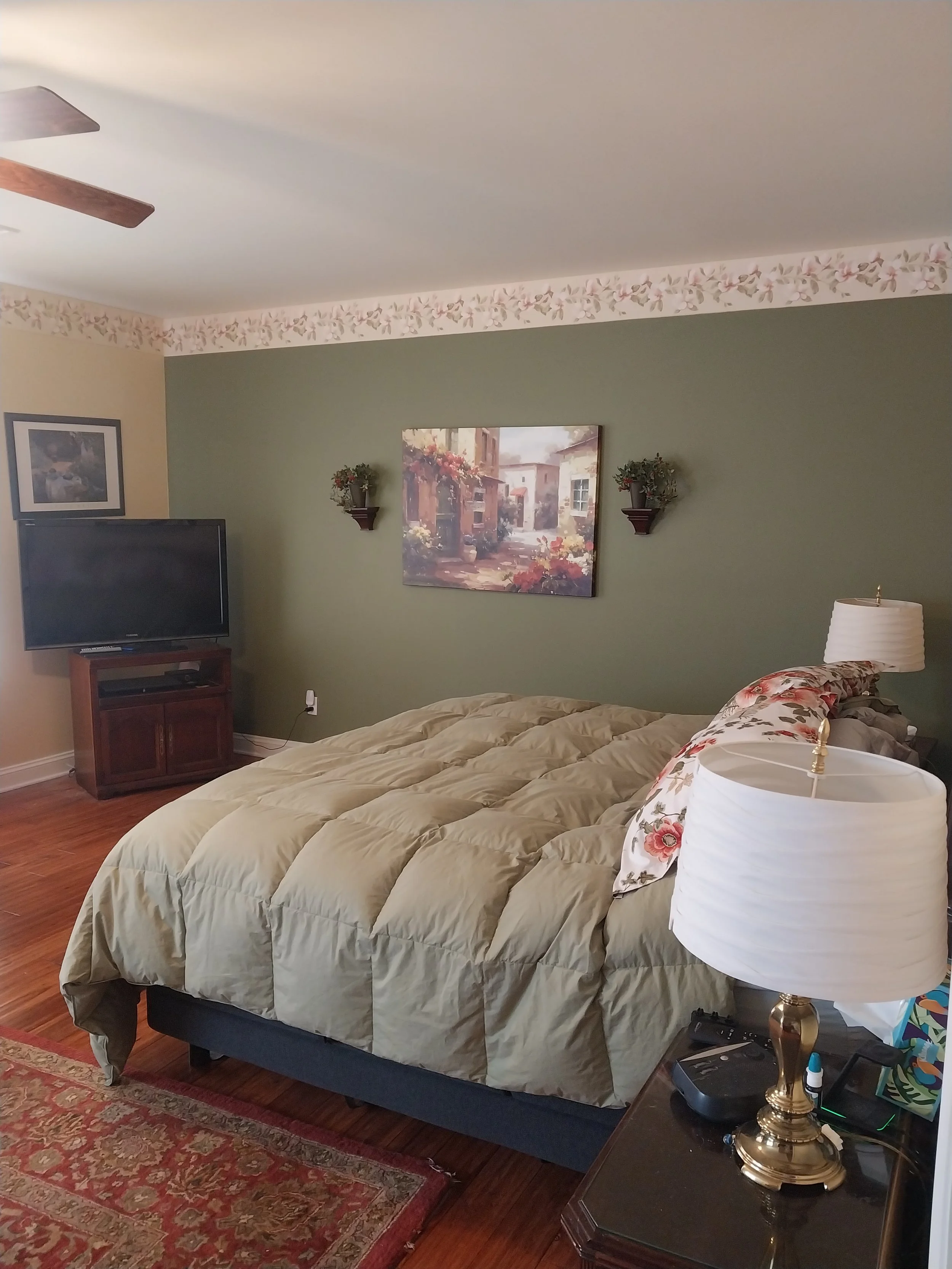 This accent wall was done Sherwin Williams Edamame  