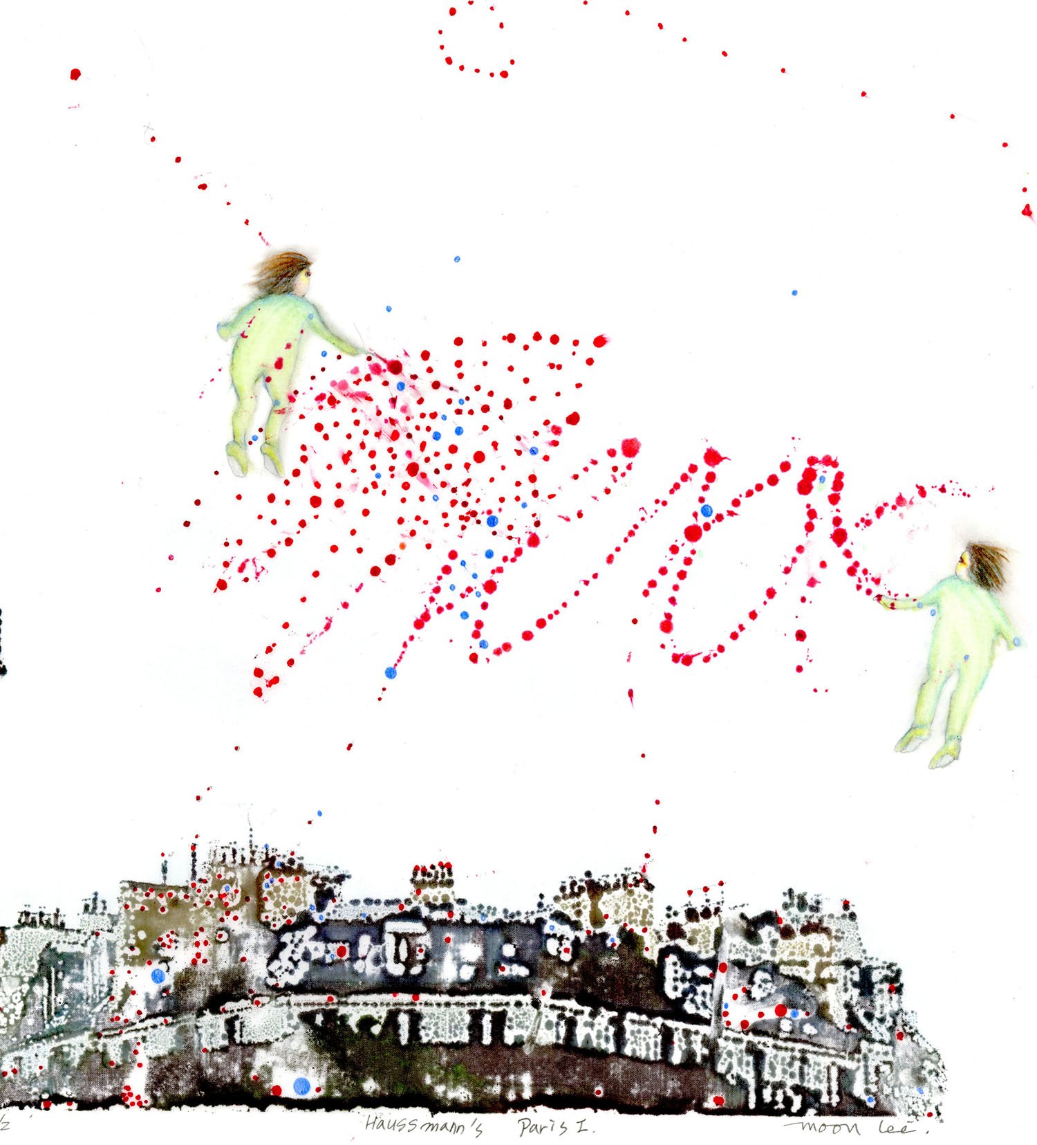 Haussmann's Paris I, 2026, 15" x 22.2", photo transfer, drawing, color ink, $550.