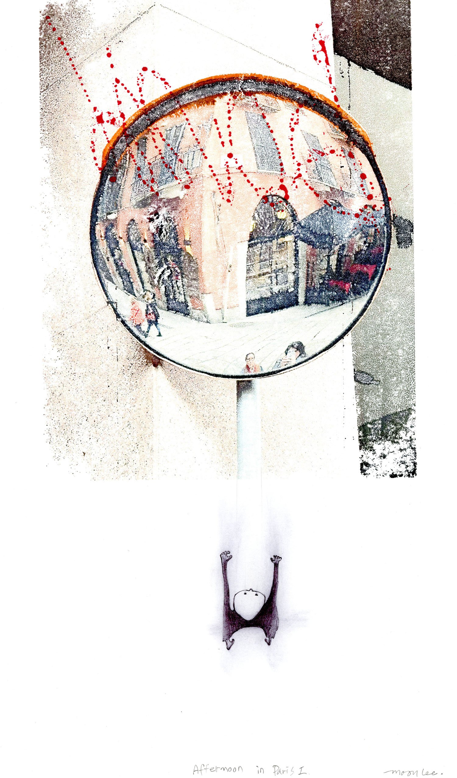 Afternoon in Paris I, 2026, 12.5" x 19", photo transfer, monoprint, hand sketch, $350.