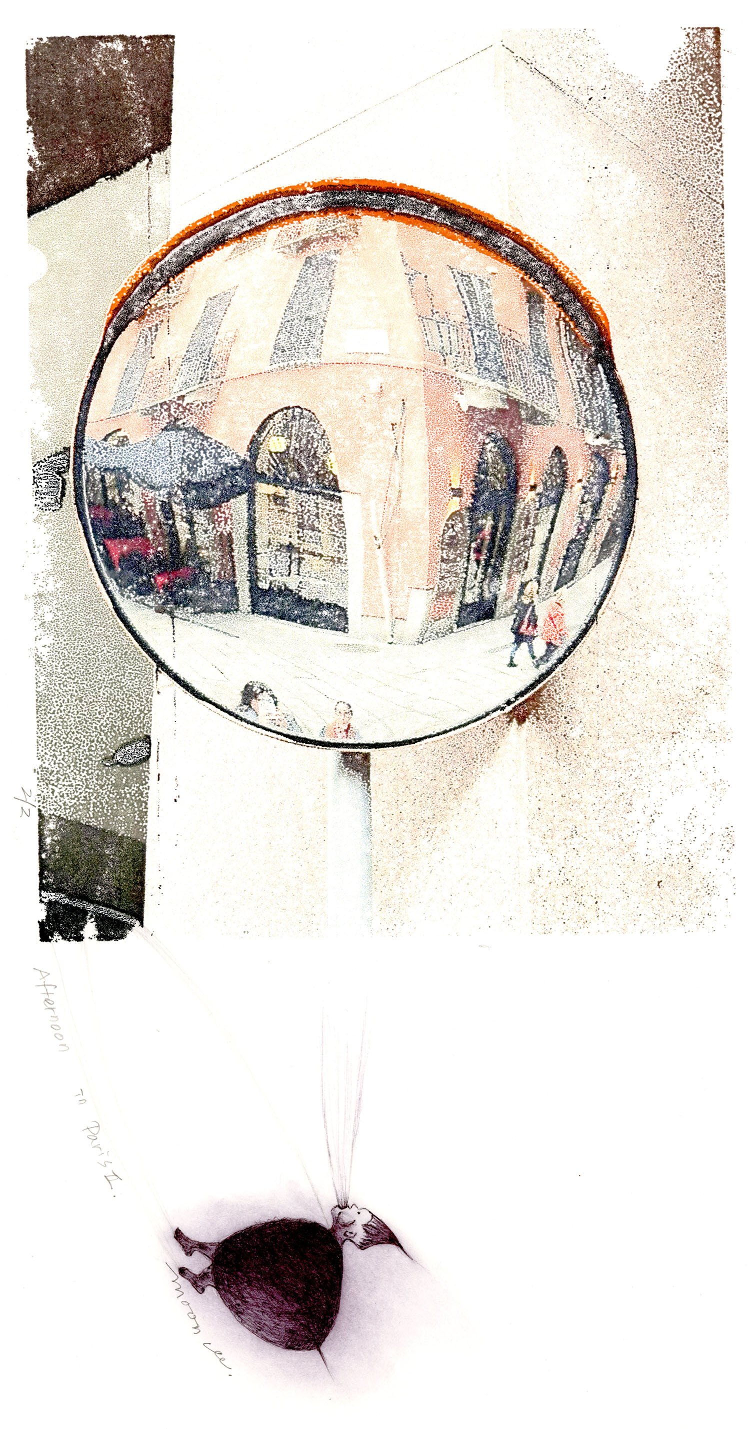 Afternoon in Paris II, 2026, 12" x 19", photo transfer, hand sketch, $350.