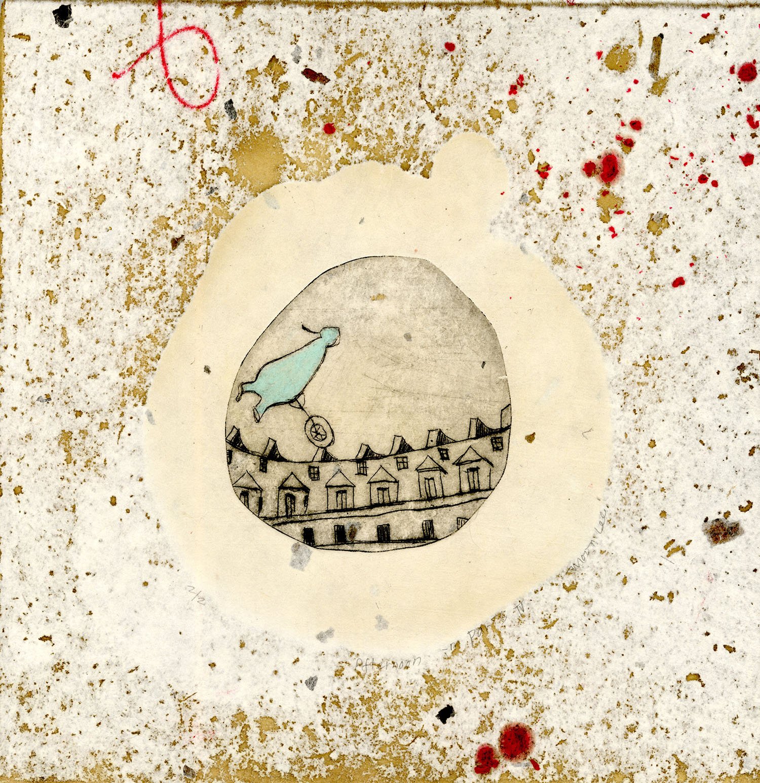 Afternoon in Paris IV, 2026, 12.6" x 12.6", drypoint, monoprint, colored ink, $450.