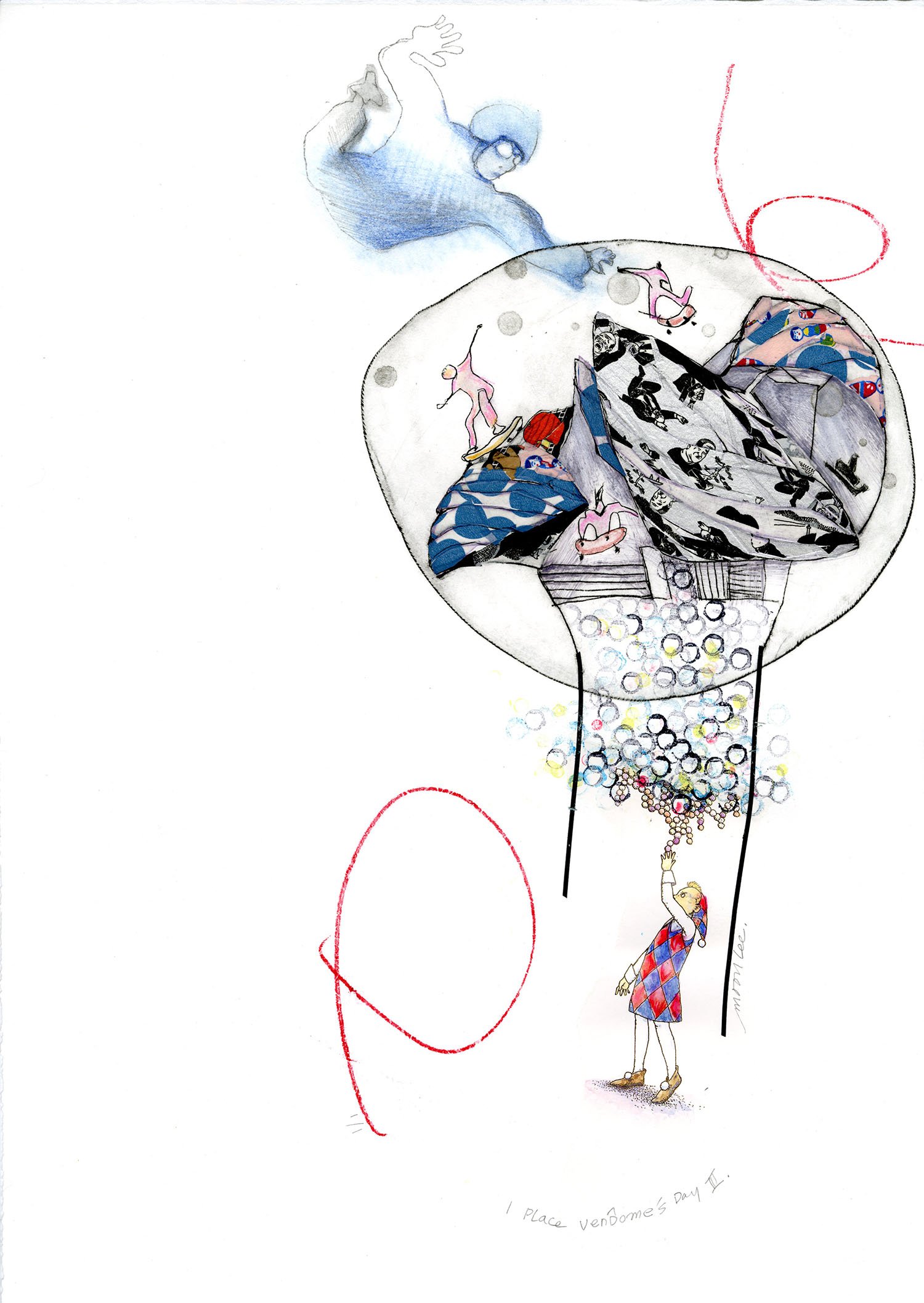 1 Place Vendome's Day III, 2026, 15" x 22", drypoint, monoprint, chine colle, $650.