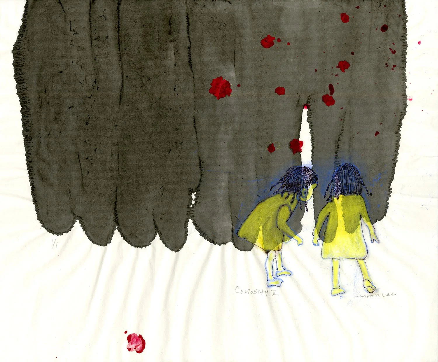 Curiosity II, 2026, 15" x 13.7", monoprint, sumi ink, colored ink, drawing, $300.