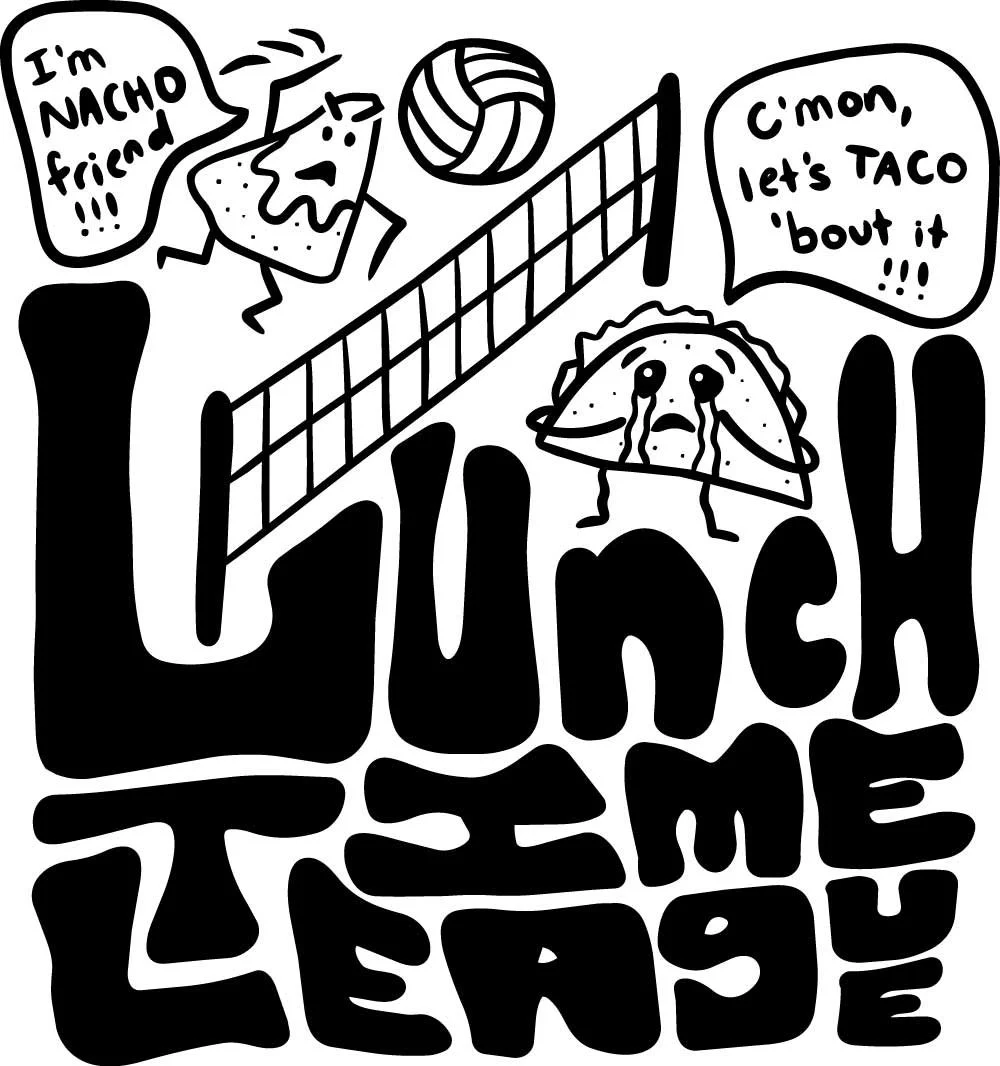 Illustrated vector for Lunchtime League (volleyball and lunch) for T-Shirt