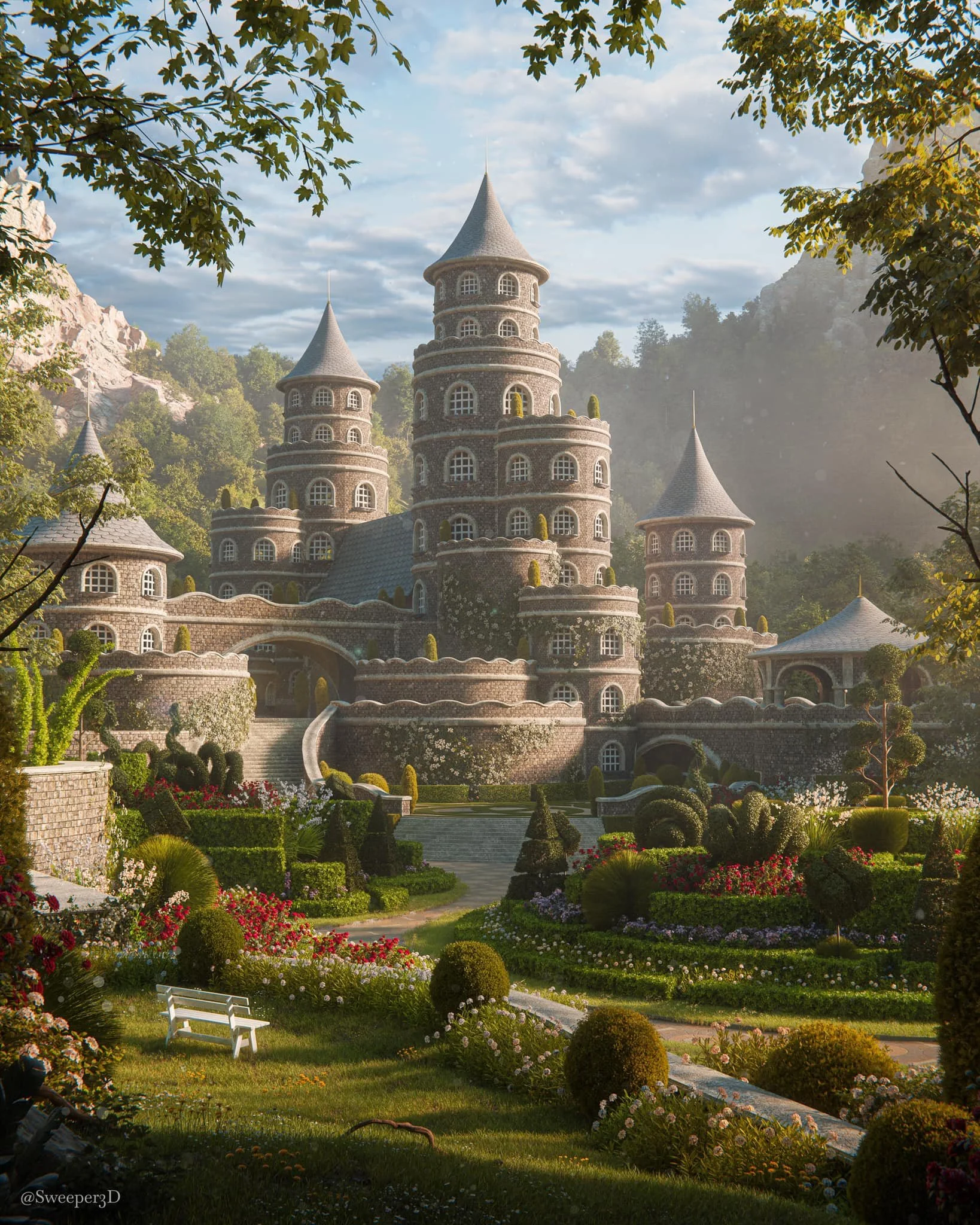Topiary Castle Process Video, 3D assets(minus vegetation) PSD, and 4K! 