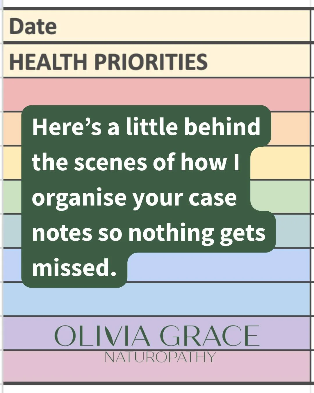 One thing about me&hellip; I am an organisational queen and I love tracking data. It&rsquo;s how I make sure nothing important gets missed in your case.

When we talk during a consult, I&rsquo;m not just listening to the symptom you booked in for. I&