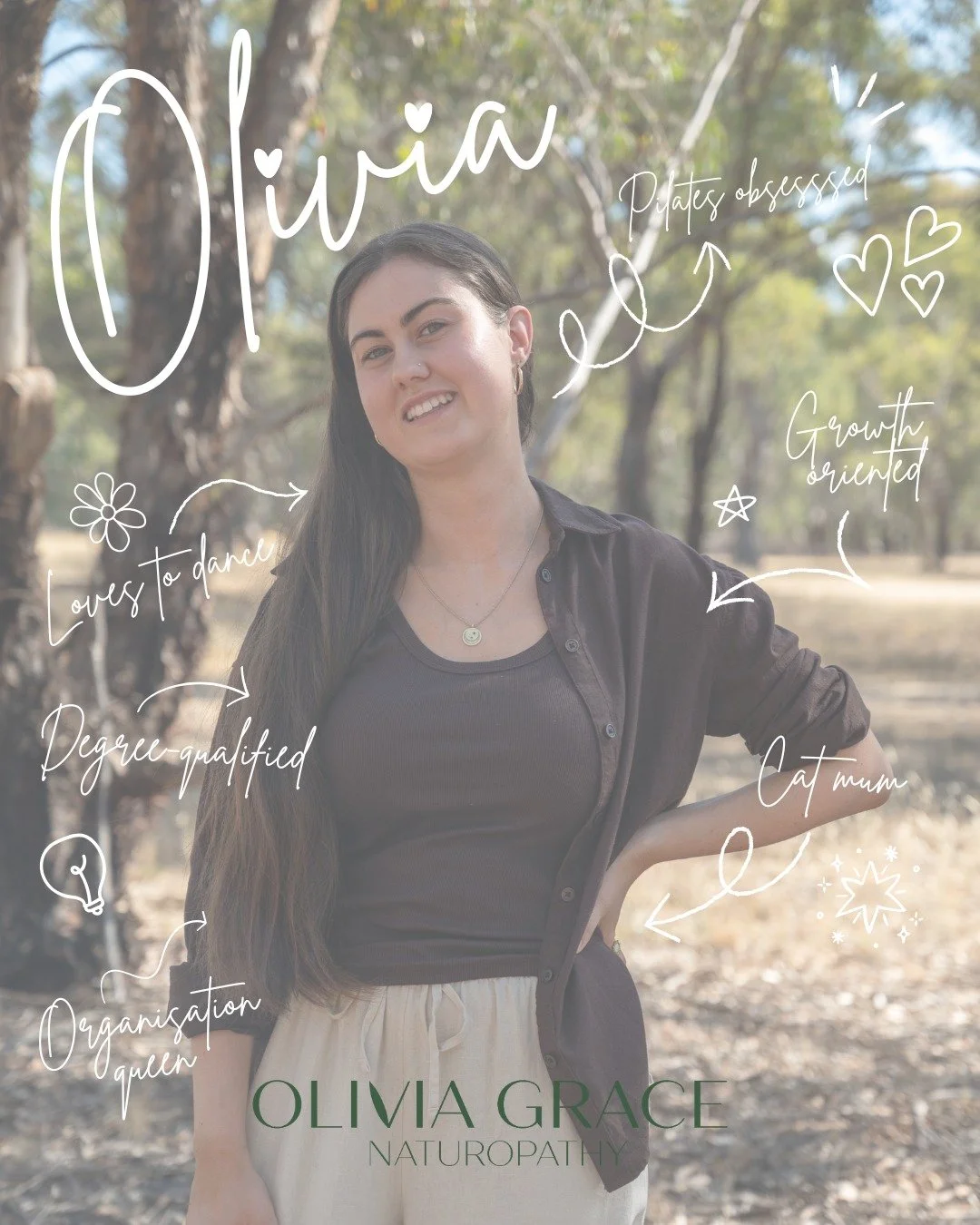 Hi, I'm Olivia 👋🏼

I moved back to my hometown in 2024 after finishing my Bachelor of Health Science, and I've been building a clinic I'm really proud of ever since.

A few things about me:

💃🏼 Pilates + dance are non-negotiables for me
🐈&zwj;⬛ 