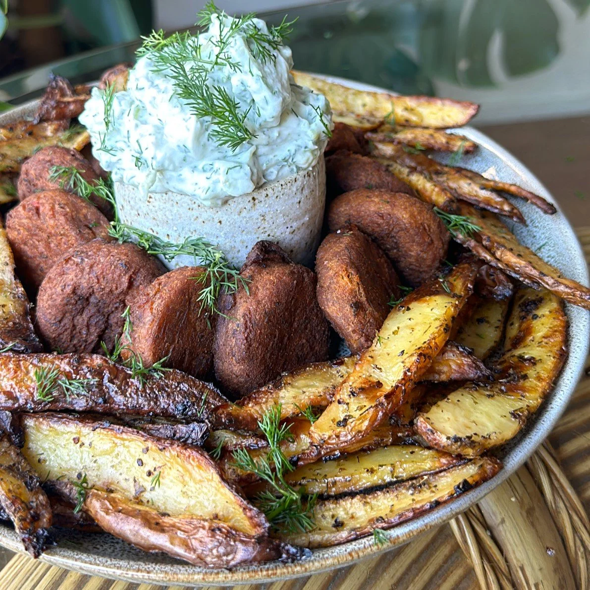 Herbed Fries, Sweet Potato Rostis and Tzatziki - Serving Simple, Plant ...