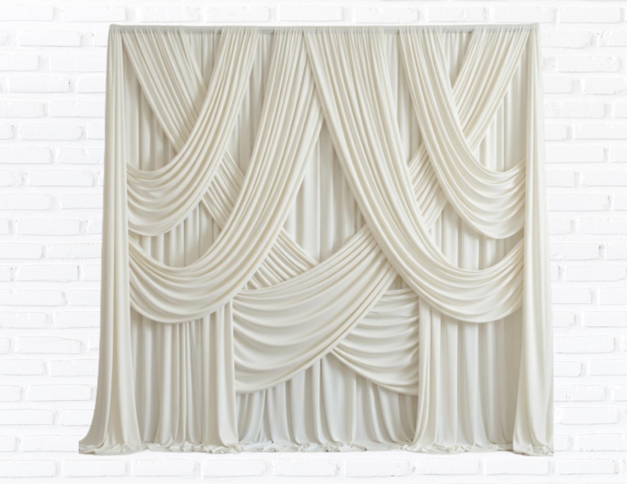 Chic White Drapery
Elegant draped ivory-white fabric with soft, sweeping folds for a timeless, romantic look. Perfect for weddings, bridal showers, baptisms, and upscale formal events.