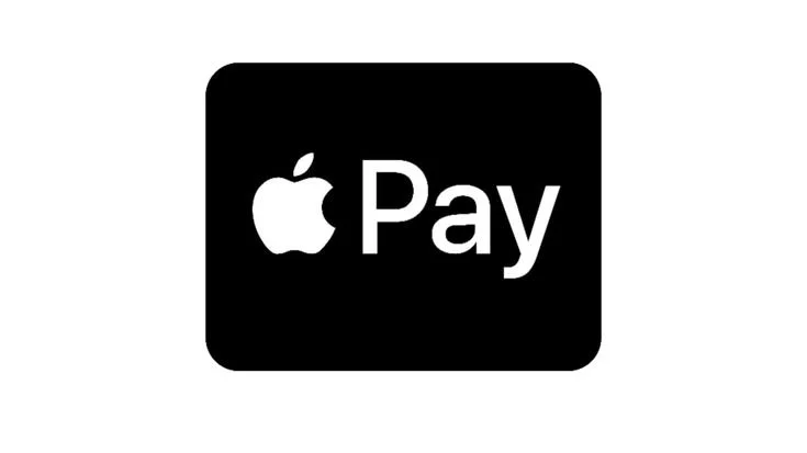 Apple Pay logo with Apple icon and 'Pay' text on a black background.