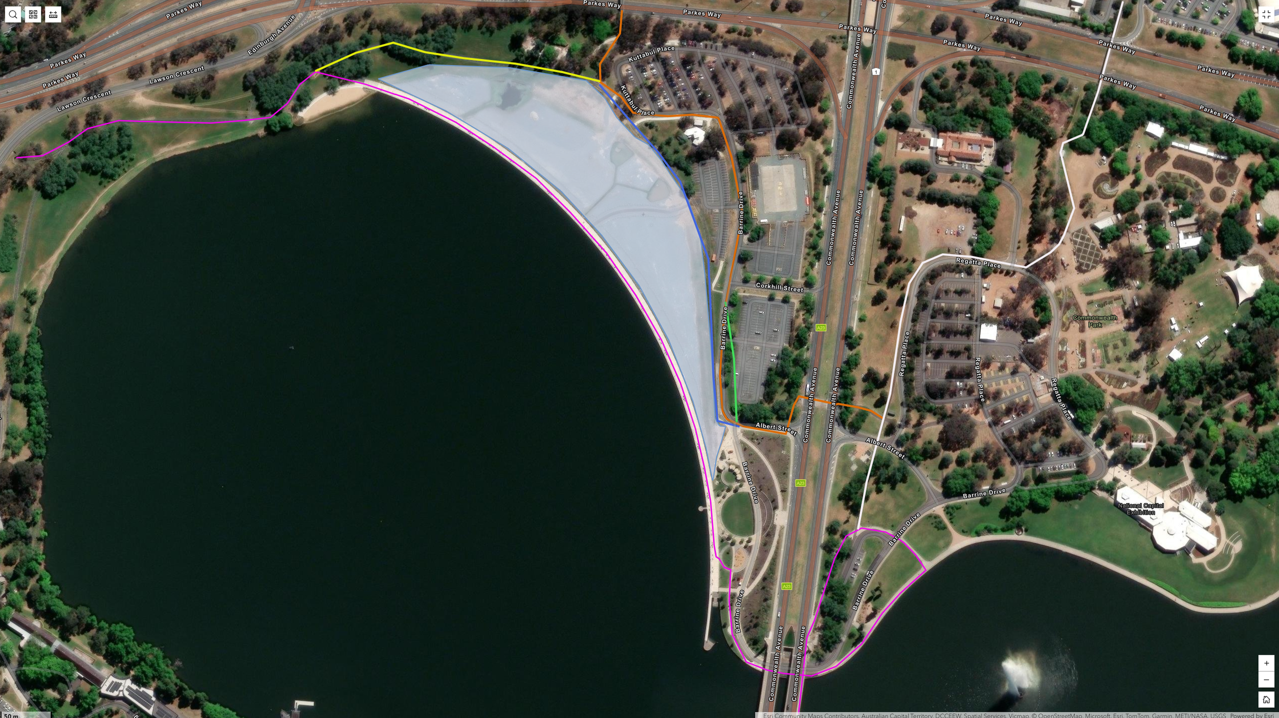 Planned bike detours for Canberra City, winter 2026