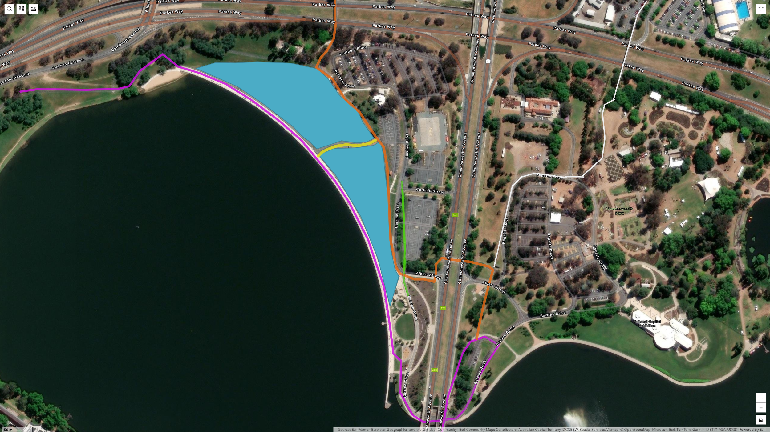Planned bike detours for Canberra City, winter 2026